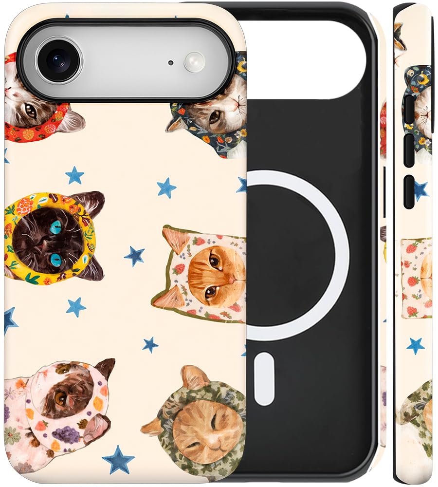 Magnetic for iPhone 13/14 Case Cute Cat Phone Case, Apricot | Shockproof Slim TPU and Hard PC Protective Phone Cover Compatible with MagSafe Designed for Women Girls Gift