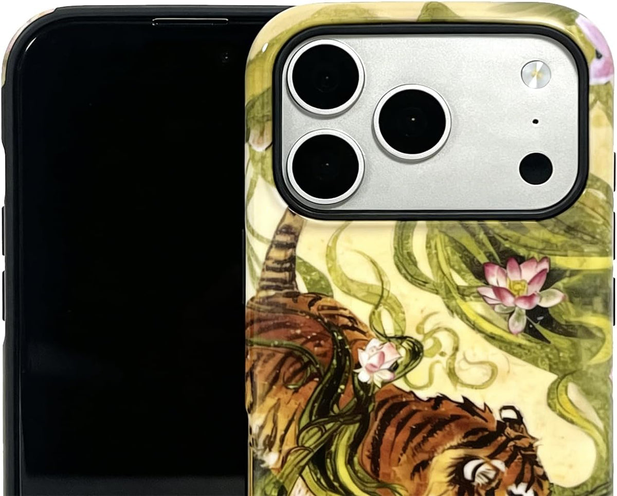 for iPhone 17 Pro Case Cute Retro Chinese-Style Tiger Phone Case Made of Hard PC Material, It Provides Full Protection with A Glossy Finish for Women (Green, iPhone 17 Pro)