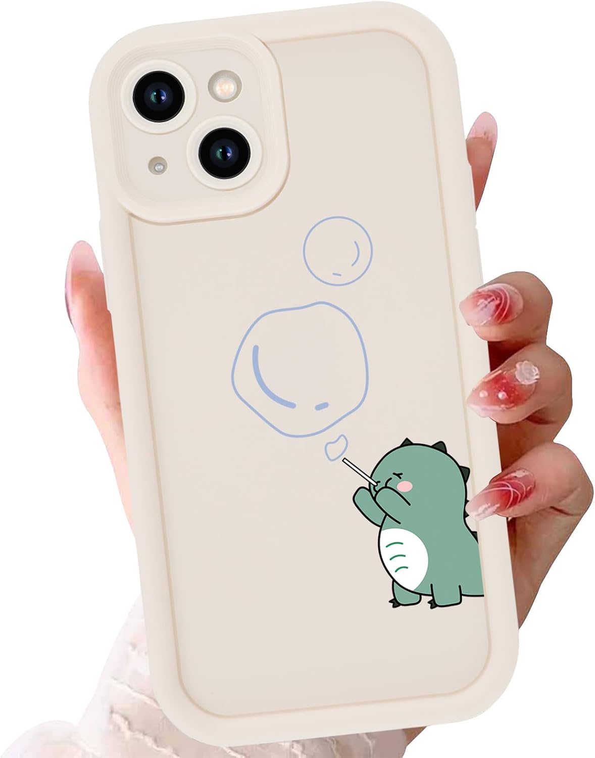 Cute Dinosaur Phone Case for iPhone 15 6.1",Kawaii Cartoon Bubble Cases Funny Design Pattern Cover for Girls Kids Boys,Beige Soft Shockproof Lens Protection Funda for iPhone 15