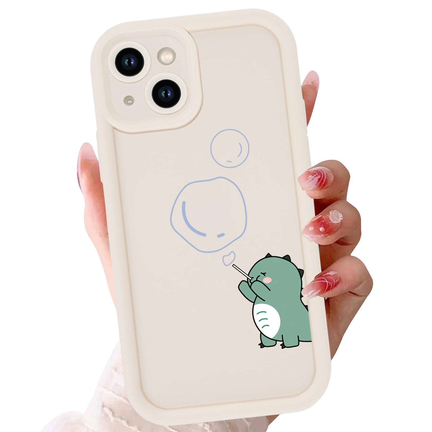 Cute Dinosaur Phone Case for iPhone 15 6.1",Kawaii Cartoon Bubble Cases Funny Design Pattern Cover for Girls Kids Boys,Beige Soft Shockproof Lens Protection Funda for iPhone 15