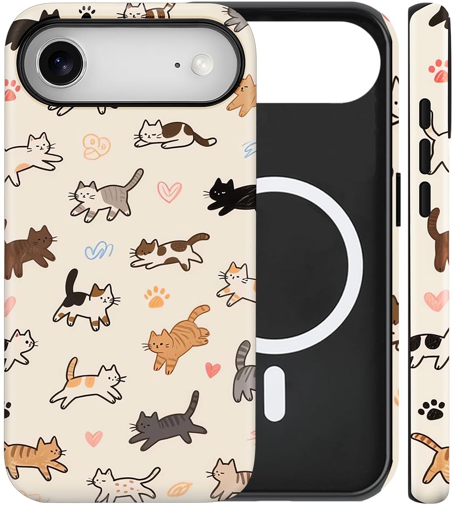 Magnetic for iPhone 13/14 Case Cute Cat Phone Case, Apricot | Shockproof Slim TPU and Hard PC Protective Phone Cover Compatible with MagSafe Designed for Women Girls Gift