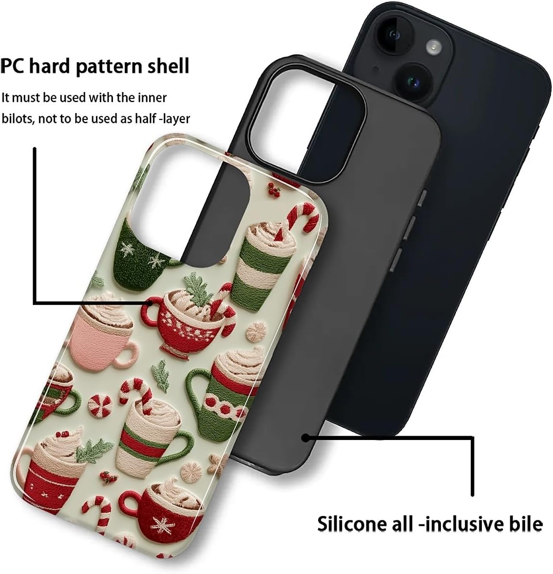 DAIZAG Case for iPhone 13 iPhone 14, Christmas Coffee Snowflake Cane Full-Body Design Hybrid Dual Protection Soft TPU + Hard PC, Shockproof Scratch-Resistant Protective Cover Phone Case for Men Women