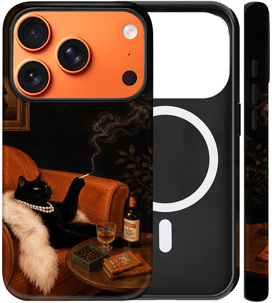Magnetic for iPhone 13/14 Case Cute Cat Phone Case, Apricot | Shockproof Slim TPU and Hard PC Protective Phone Cover Compatible with MagSafe Designed for Women Girls Gift