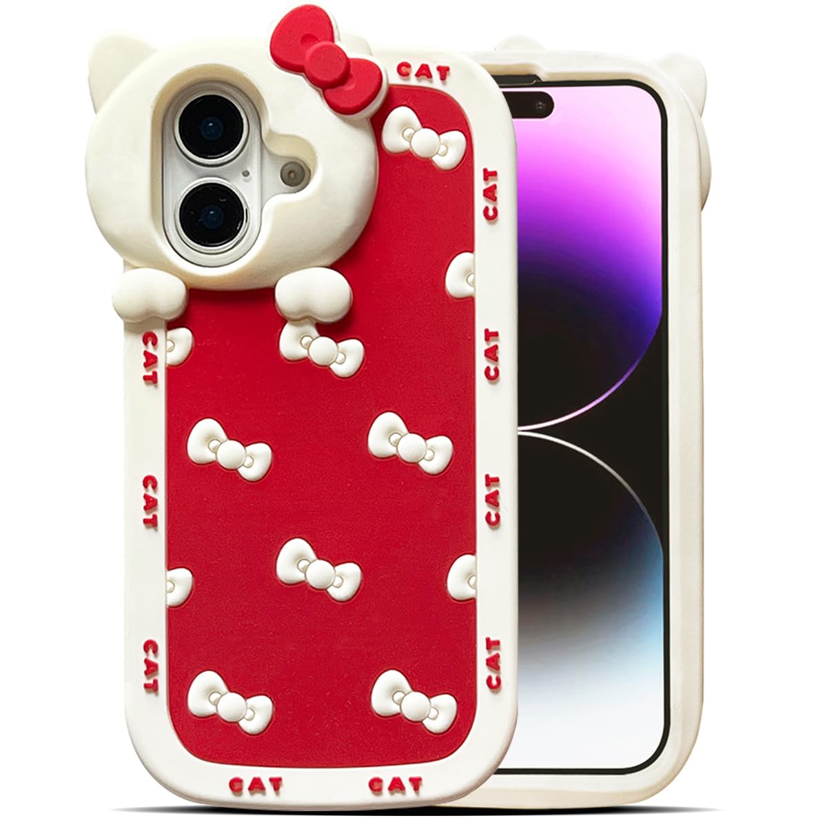 Cute Case for iPhone 17 Pro Max 6.9'', Black Kawaii Funny 3D Bow Cartoon Silicone Cat Phone case, Soft Shockproof Classic Protective Cover for Women Girls, and Kids
