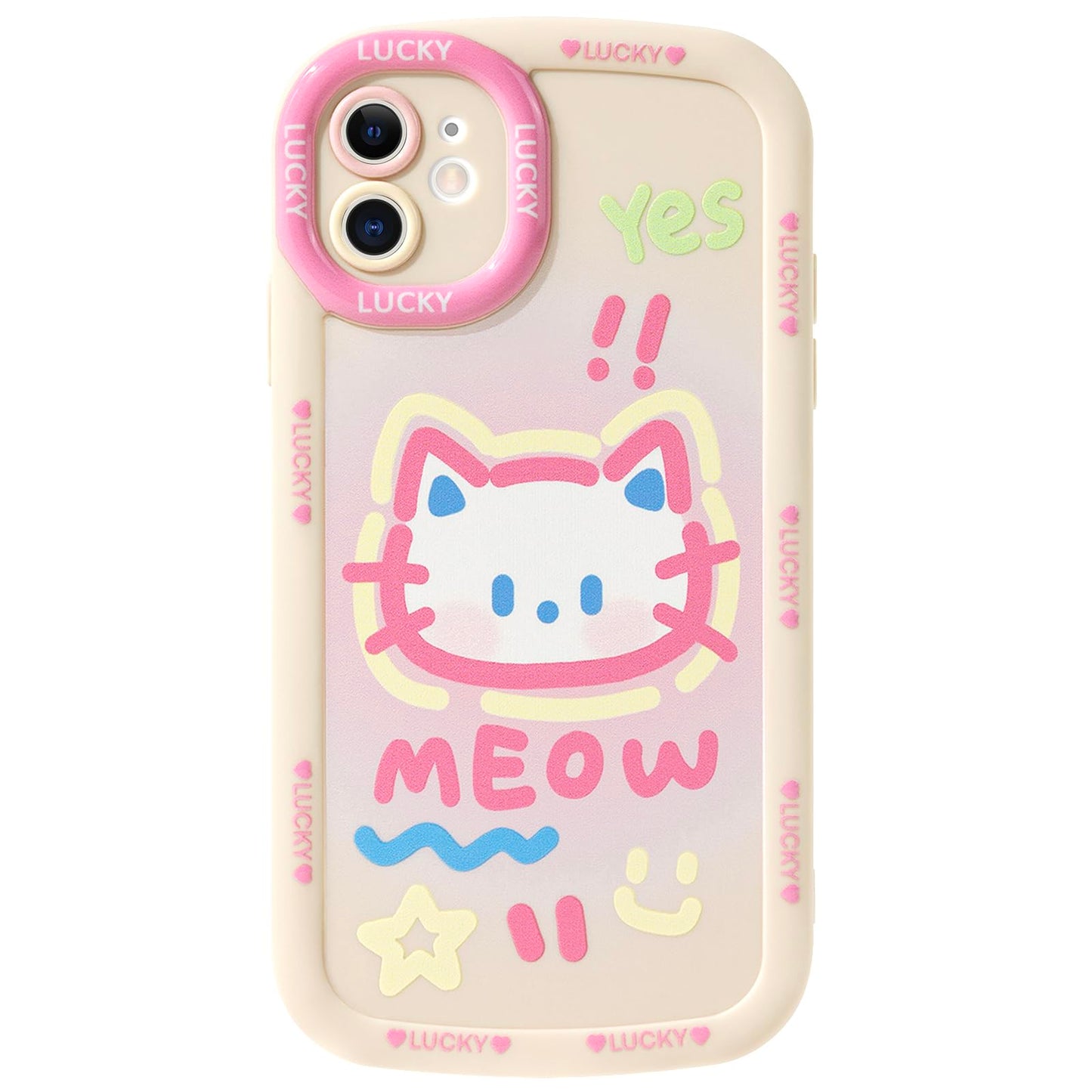 Cute Phone Case Compatible with iPhone 13, Big Head Kitty Cat, Animals Cartoon Soft Touch TPU Heavy Duty Protection Bumper Case Cover for Girls Kids Women