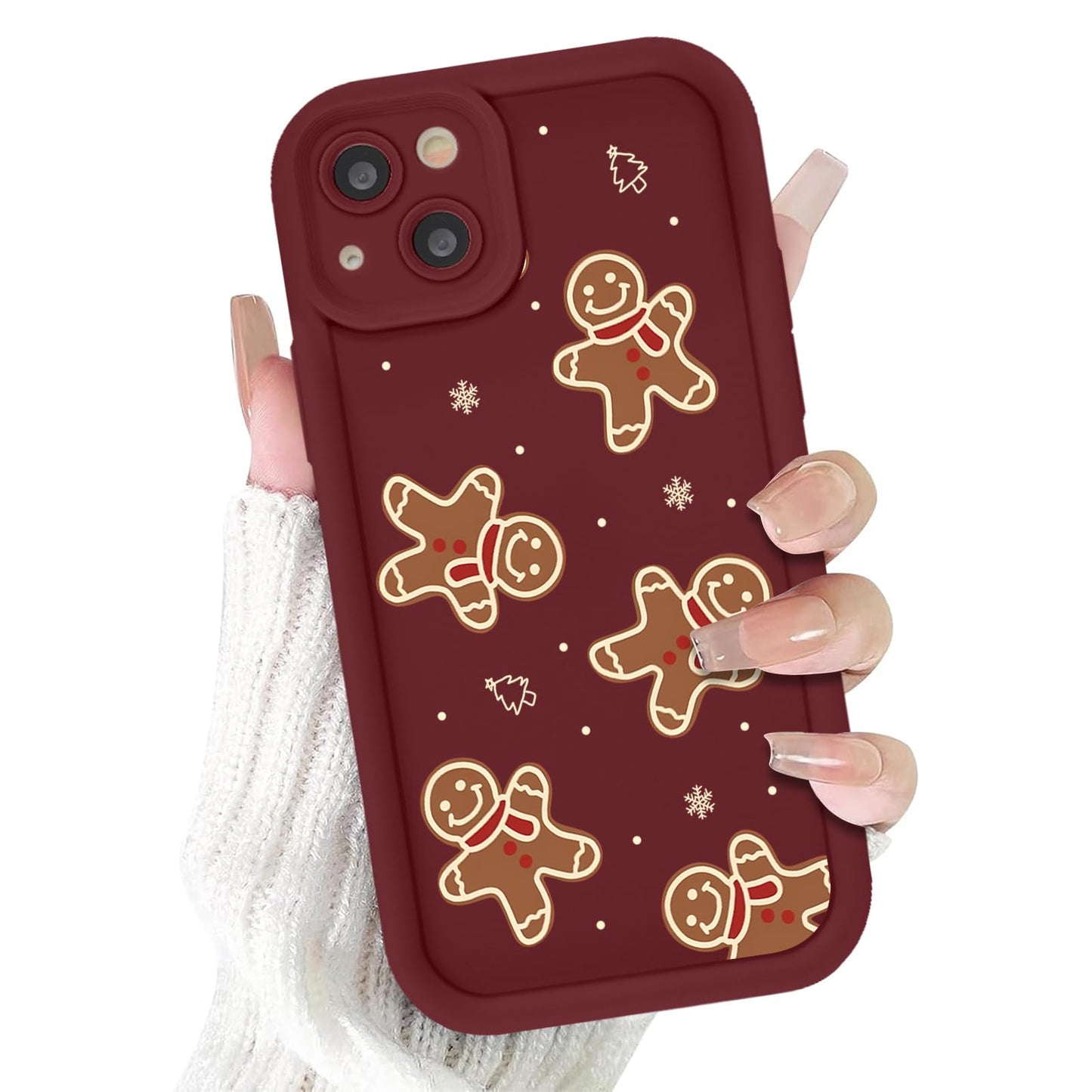 Christmas Phone Case for iPhone 14 6.1", Cute Christmas Tree Gingerbread Man Snowflake Pattern Gifts Case, Pink Aesthetic Protective Shockproof Silicone Cover for Women Girls Men -Pink Snowflakes