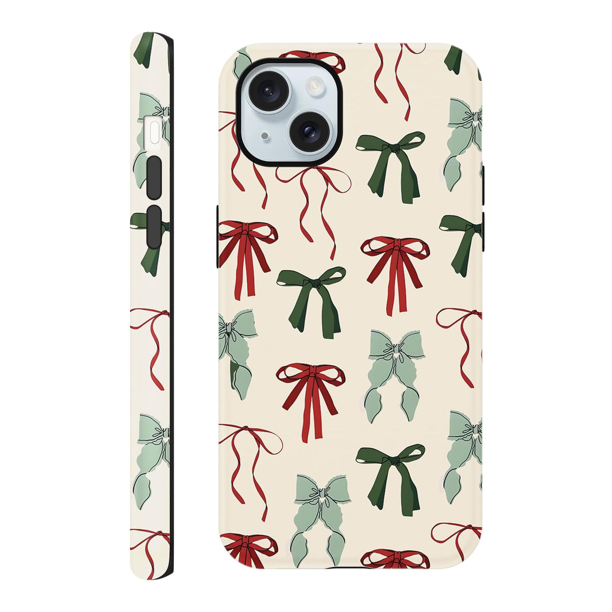 Cute Christmas Bow Phone Case for iPhone 12/12 Pro Case 6.1", Red Green Aesthetic Coquette Preppy Ribbon Bowknot Pattern Design Cover Shockproof Soft TPU Hard PC Protection Girls Women Funda