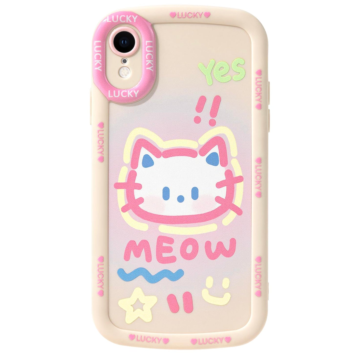 Cute Phone Case Compatible with iPhone 13, Big Head Kitty Cat, Animals Cartoon Soft Touch TPU Heavy Duty Protection Bumper Case Cover for Girls Kids Women