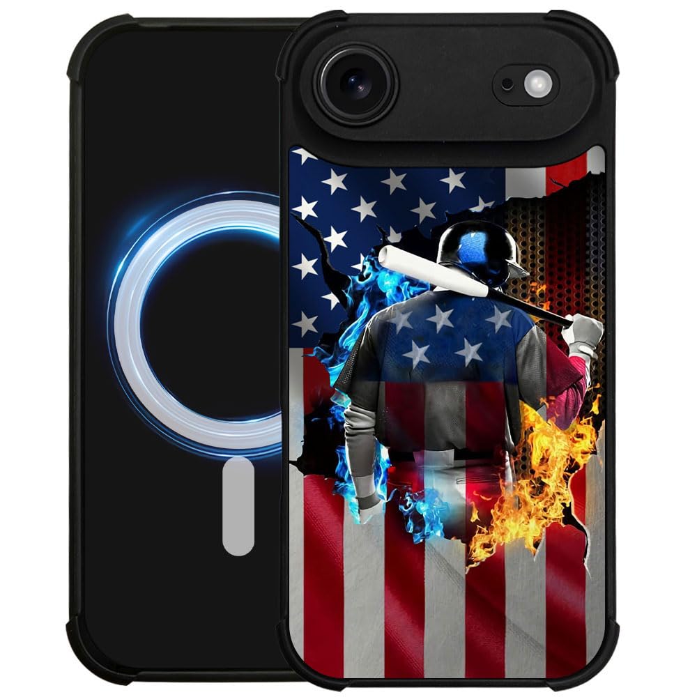 DJSOK Case for iPhone 17,Compatible with MagSafe,Anti-Scratch Shockproof Case,Wood American Flag Fish