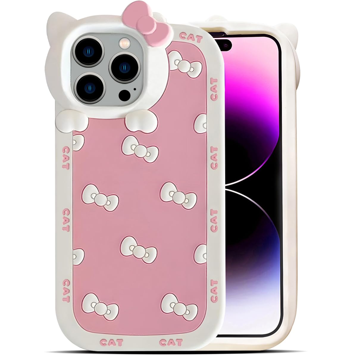 Cute Case for iPhone 17 Pro Max 6.9'', Black Kawaii Funny 3D Bow Cartoon Silicone Cat Phone case, Soft Shockproof Classic Protective Cover for Women Girls, and Kids