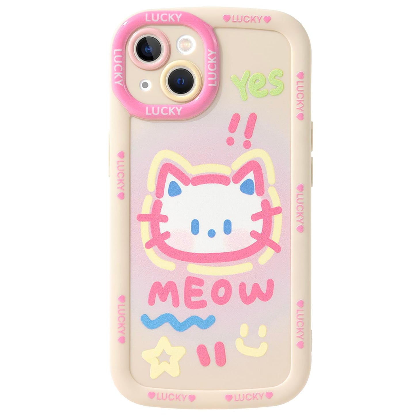 Cute Phone Case Compatible with iPhone 13, Big Head Kitty Cat, Animals Cartoon Soft Touch TPU Heavy Duty Protection Bumper Case Cover for Girls Kids Women