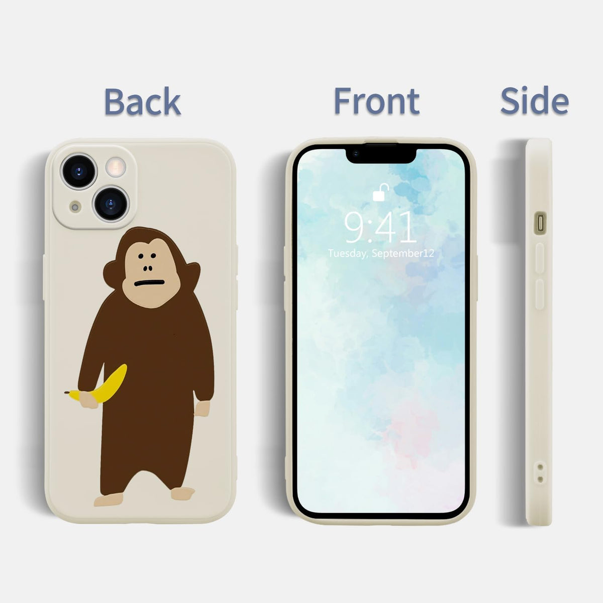 Funny Monkey Phone Case for iPhone 13 Cute Monkey Banana Case Cover Liquid Silicone Soft Gel Rubber Matt Phone Cover with Microfiber Lining