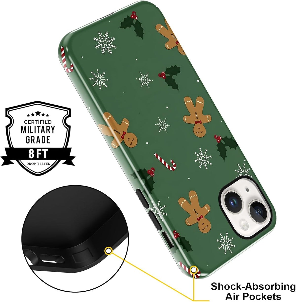 Merry Christmas Phone Case for iPhone 13/14, Cute Case with Candy Gingerbread Man Pattern, Hybrid Durable Shockproof Soft Silicone Cover for Girl Women Men Boys