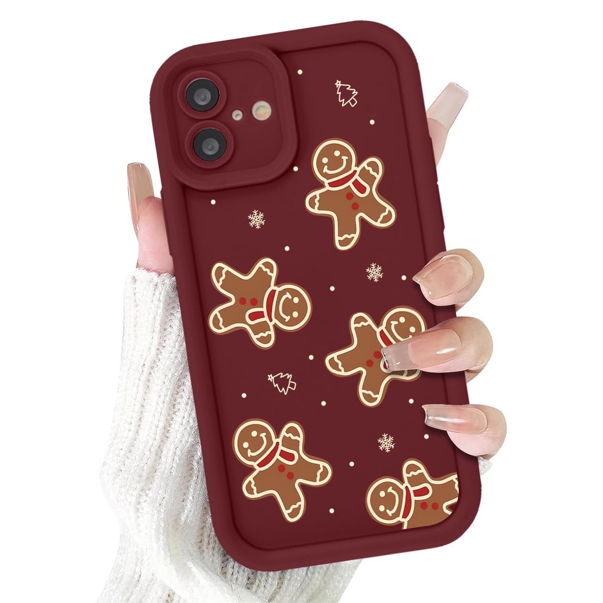 Christmas Phone Case for iPhone 14 6.1", Cute Christmas Tree Gingerbread Man Snowflake Pattern Gifts Case, Pink Aesthetic Protective Shockproof Silicone Cover for Women Girls Men -Pink Snowflakes