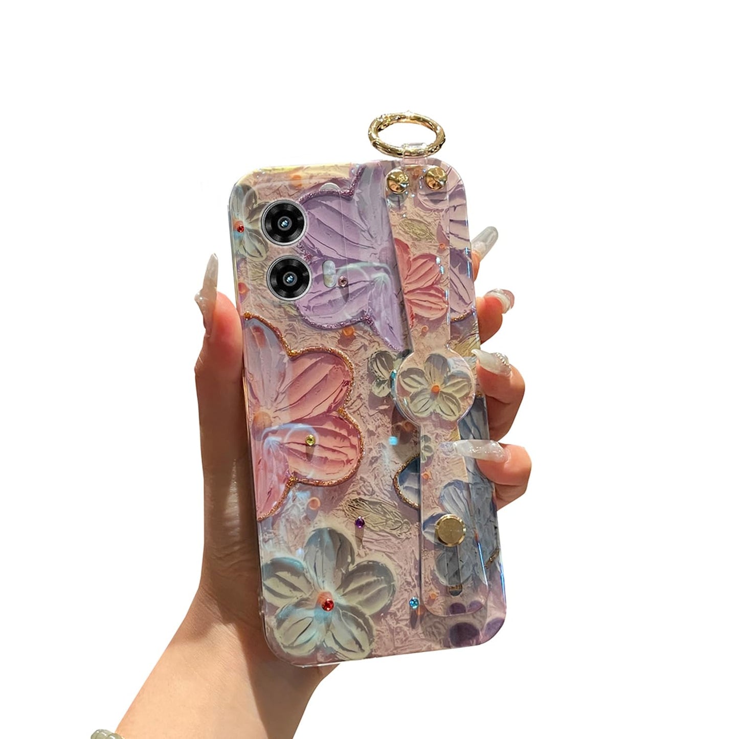 for Motorola Moto G Power 5g 2025 Case 6.8" with Wrist Strap Stand Glitter IMD Cute Kawaii Cartoon Pattern Design Shockproof Protective Phone Cases for Girls & Women - Sunflower