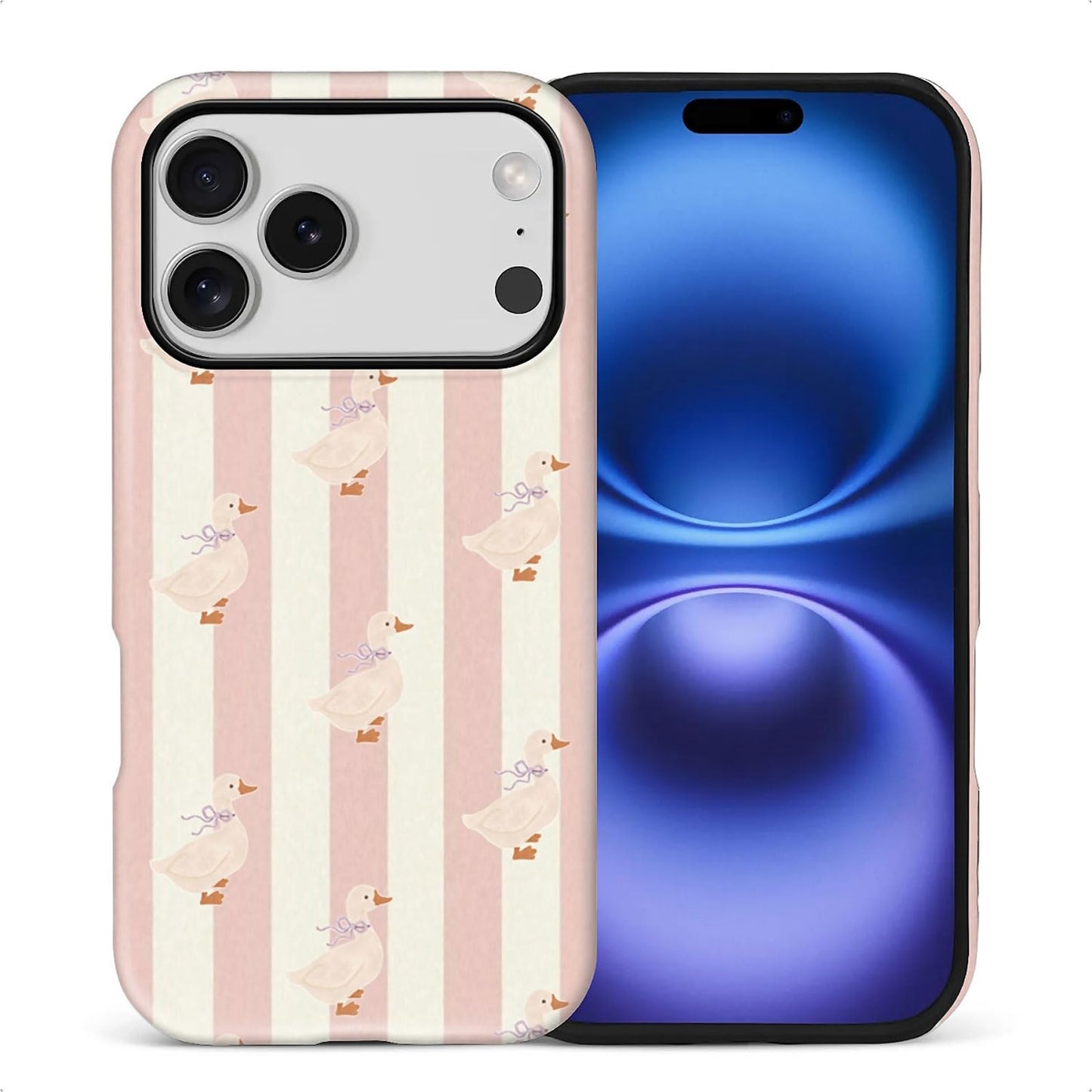Case Compatible with iPhone 17, Girl Hybrid 2-Layer Hard Shell + Silicone Protective Case -Scratch-Resistant Shockproof - Colorful Stripes A Monkey Eating Ice Cream