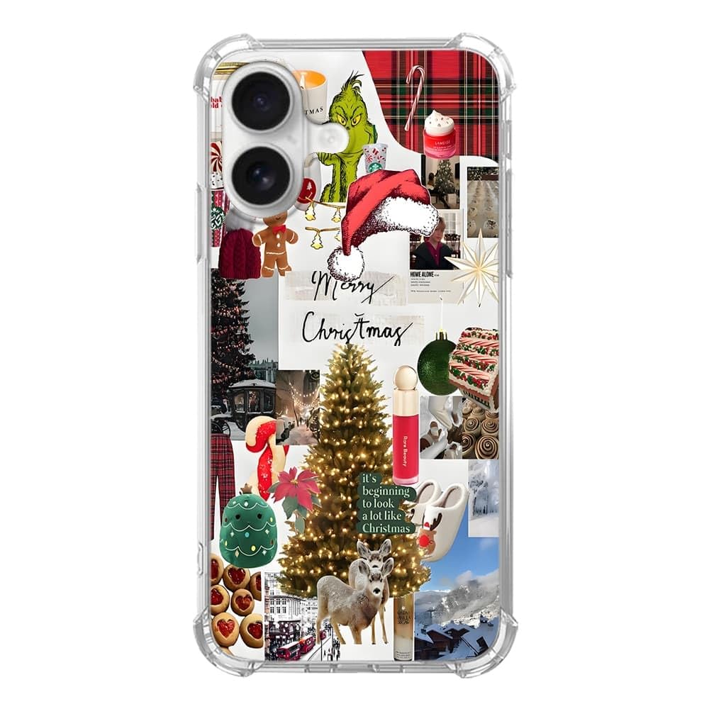 Pink Christmas Pattern Case for iPhone 16, Cute Reindeer, Trendy Cool Soft TPU Bumper Cover Case for iPhone 16