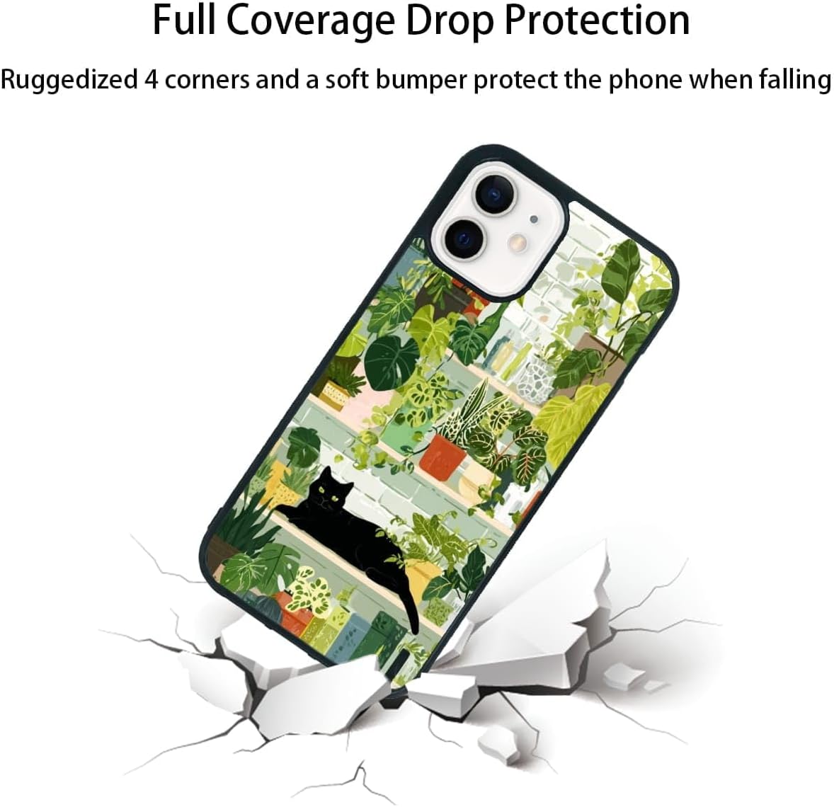 Plant Lover Black Cat Houseplants Indoor Garden Aesthetic Phone Case, Shockproof Protective Cover for iPhone 11 12 13 14 15 16 17 Pro Max Plus Mini XR 7 8 SE