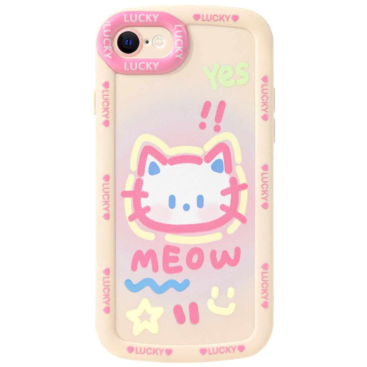 Cute Phone Case Compatible with iPhone 13, Big Head Kitty Cat, Animals Cartoon Soft Touch TPU Heavy Duty Protection Bumper Case Cover for Girls Kids Women