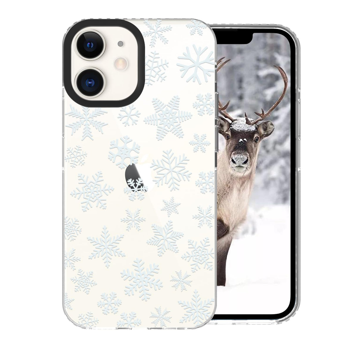 Christmas Phone Case Compatible for iPhone 16 Snowflake Case Clear TPU + Black Camera Frame Protection Winter Phone Cover for Women