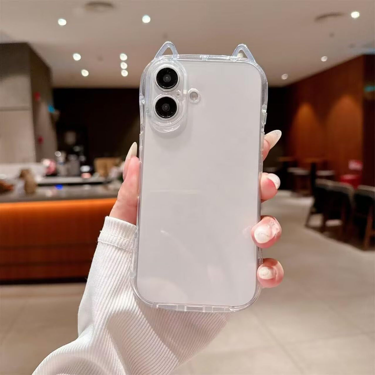 Compatible with 17 Case Cute Kawaii 3D Cat Ears Clear Glitter Shiny Bling Sparkly Soft Silicone Shockproof Protective Phone Case Cover for Girls Women-Transparent
