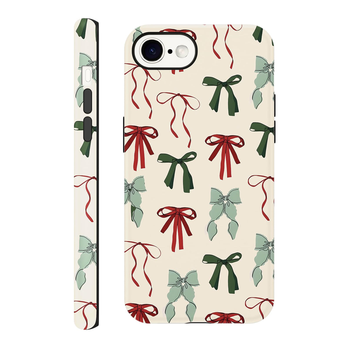 Cute Christmas Bow Phone Case for iPhone 12/12 Pro Case 6.1", Red Green Aesthetic Coquette Preppy Ribbon Bowknot Pattern Design Cover Shockproof Soft TPU Hard PC Protection Girls Women Funda