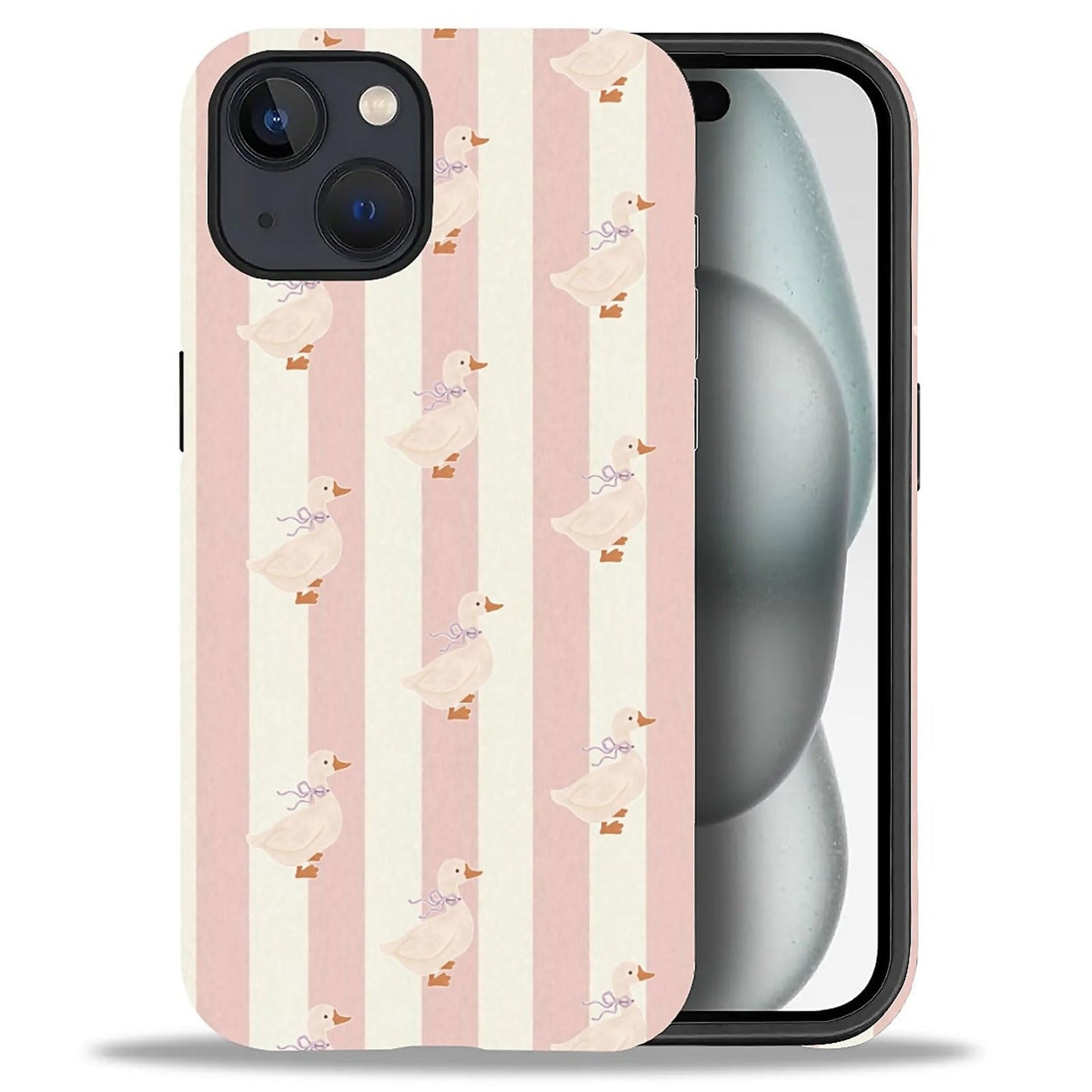 for iPhone 13/14 Case,Hybrid 2-Layer Hard Shell + Silicone Protective Case -Resistant Shockproof- A Naughty Cat with Blue Stripes Eating Fish