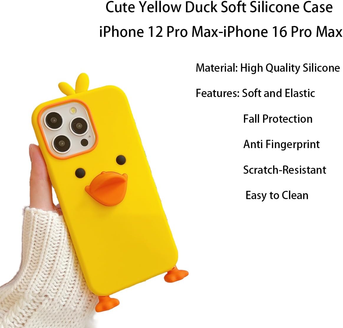 3D Duck Case,Cartoon Cute Kawaii Lovely Character Yellow Duck Shape Kids Teens Girls Women Soft Silicone Case for iPhone 13 Pro/14 Pro/15 Pro 6.1 inch