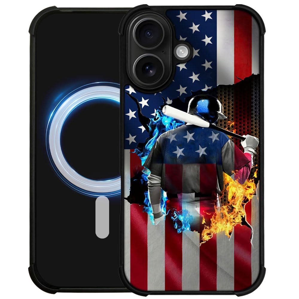 DJSOK Case for iPhone 17,Compatible with MagSafe,Anti-Scratch Shockproof Case,Wood American Flag Fish