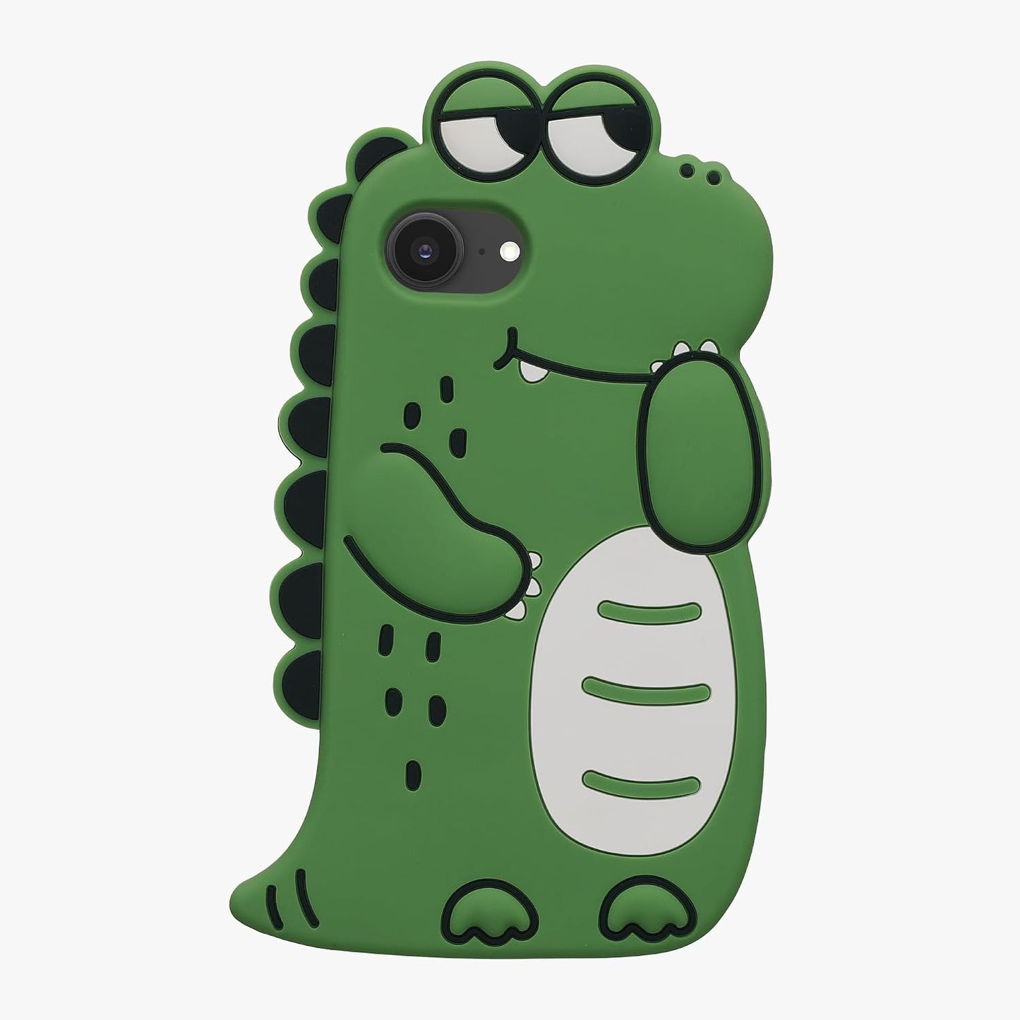 kwmobile Case Compatible with Apple iPhone 17e / iPhone 16e - Cute Dinosaur Case Soft Cute Protective Silicone Cover - Black/White/Green