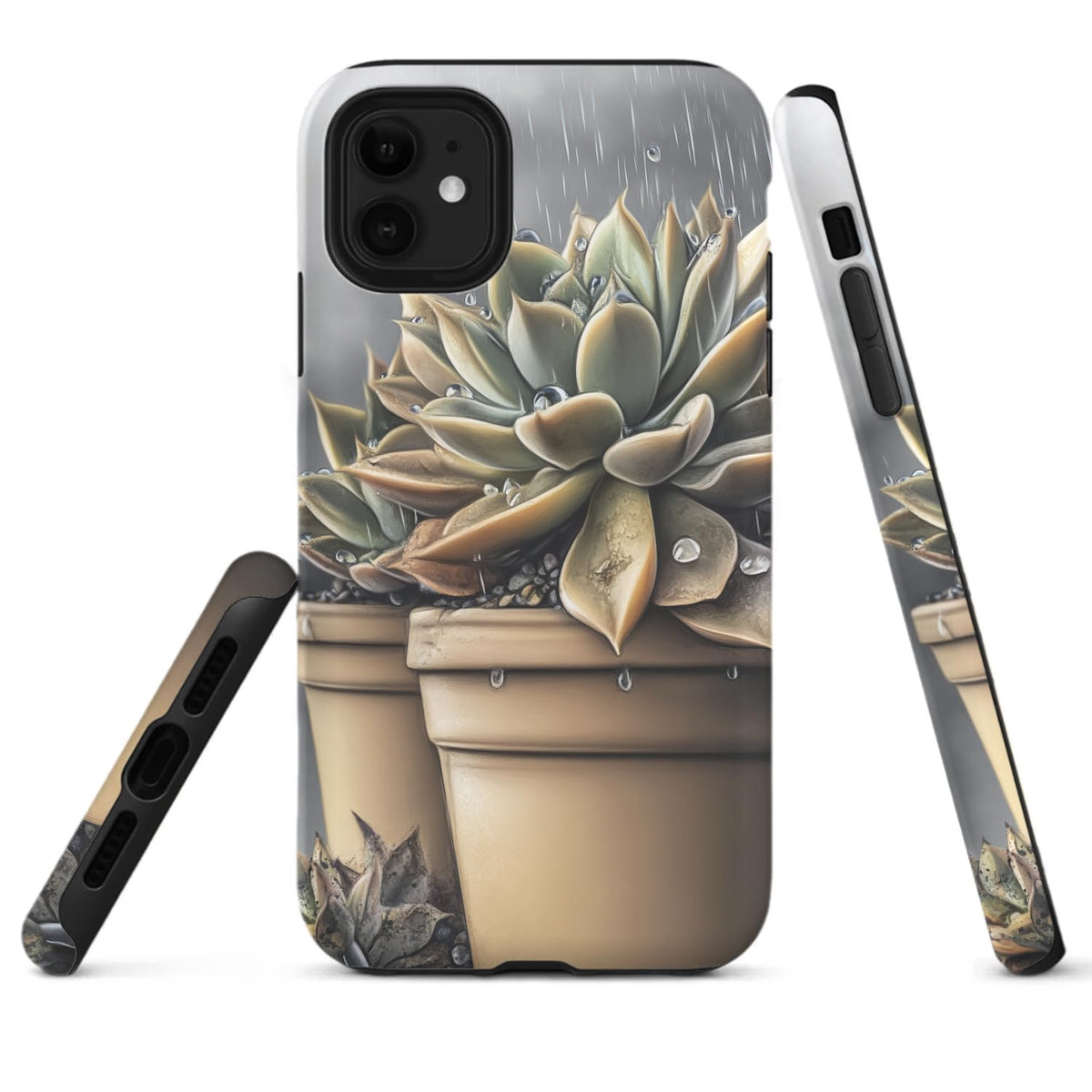 Raindrops Potted Plants Phone Case Compatible with iPhone 16 15 14 13 12 Compatible with Samsung Galaxy S25 S24 S21 Ultra FE S22 Dual Layer Sturdy Shockproof Full Protection