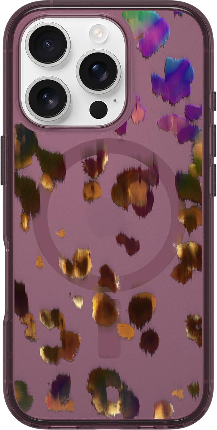OtterBox iPhone 16 Pro Symmetry Series Clear Case - Pink Leopard Print | Snaps to MagSafe, Ultra-Sleek, Raised Edges Protect Camera & Screen, Ultra-Thin, Sleek iPhone Case