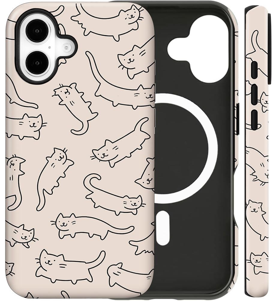 Magnetic for iPhone 13/14 Case Cute Cat Phone Case, Apricot | Shockproof Slim TPU and Hard PC Protective Phone Cover Compatible with MagSafe Designed for Women Girls Gift