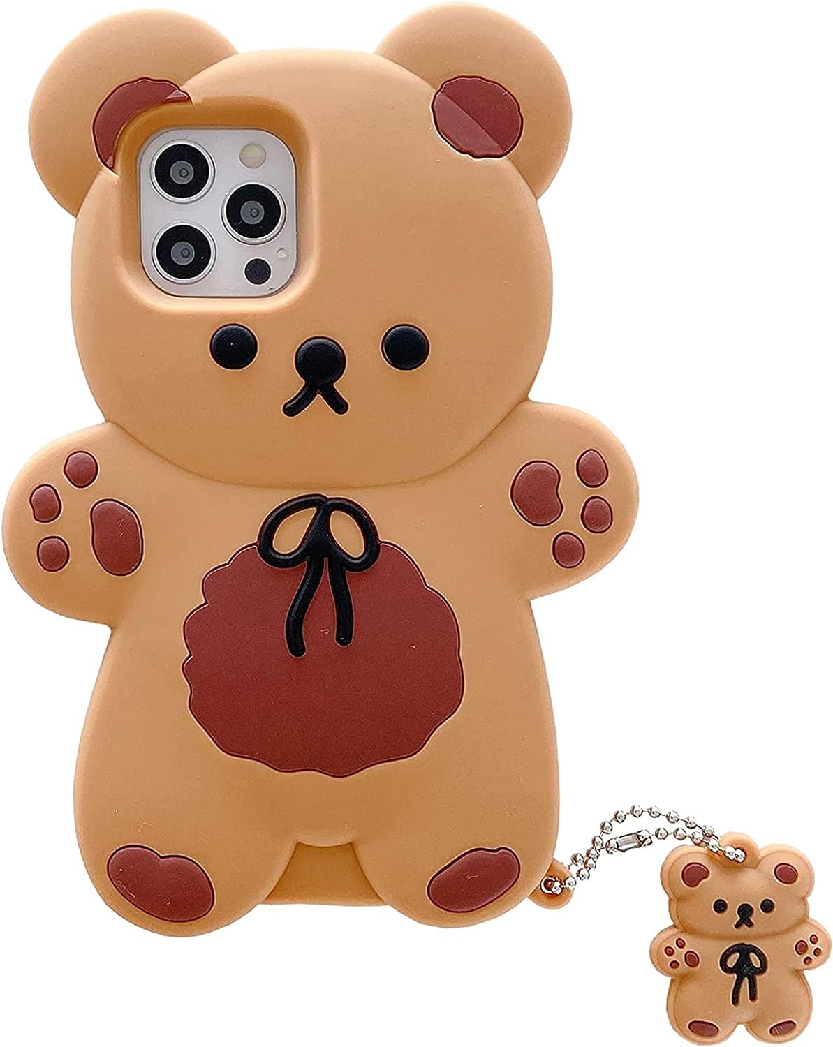 Case for iPhone 13 with Strap Lanyard Keychain Cute Bear Cookie Kawaii Funny Soft Silicone Shockproof Protective Cover for Women Girls