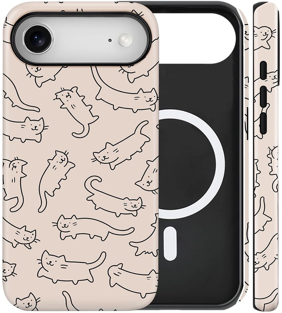 Magnetic for iPhone 13/14 Case Cute Cat Phone Case, Apricot | Shockproof Slim TPU and Hard PC Protective Phone Cover Compatible with MagSafe Designed for Women Girls Gift