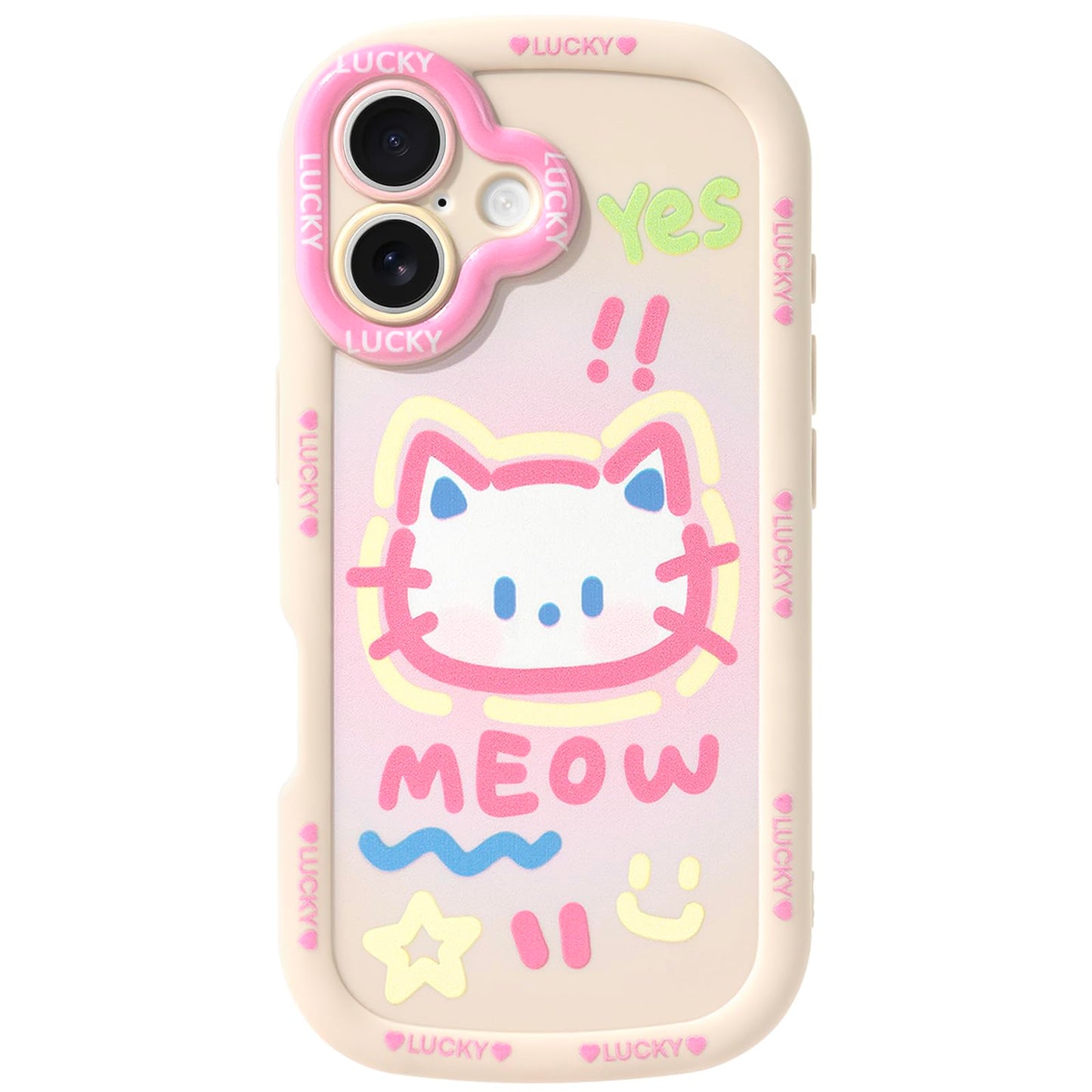 Cute Phone Case Compatible with iPhone 15, Big Head Kitty Cat, Animals Cartoon Soft Touch TPU Heavy Duty Protection Bumper Case Cover for Girls Kids Women