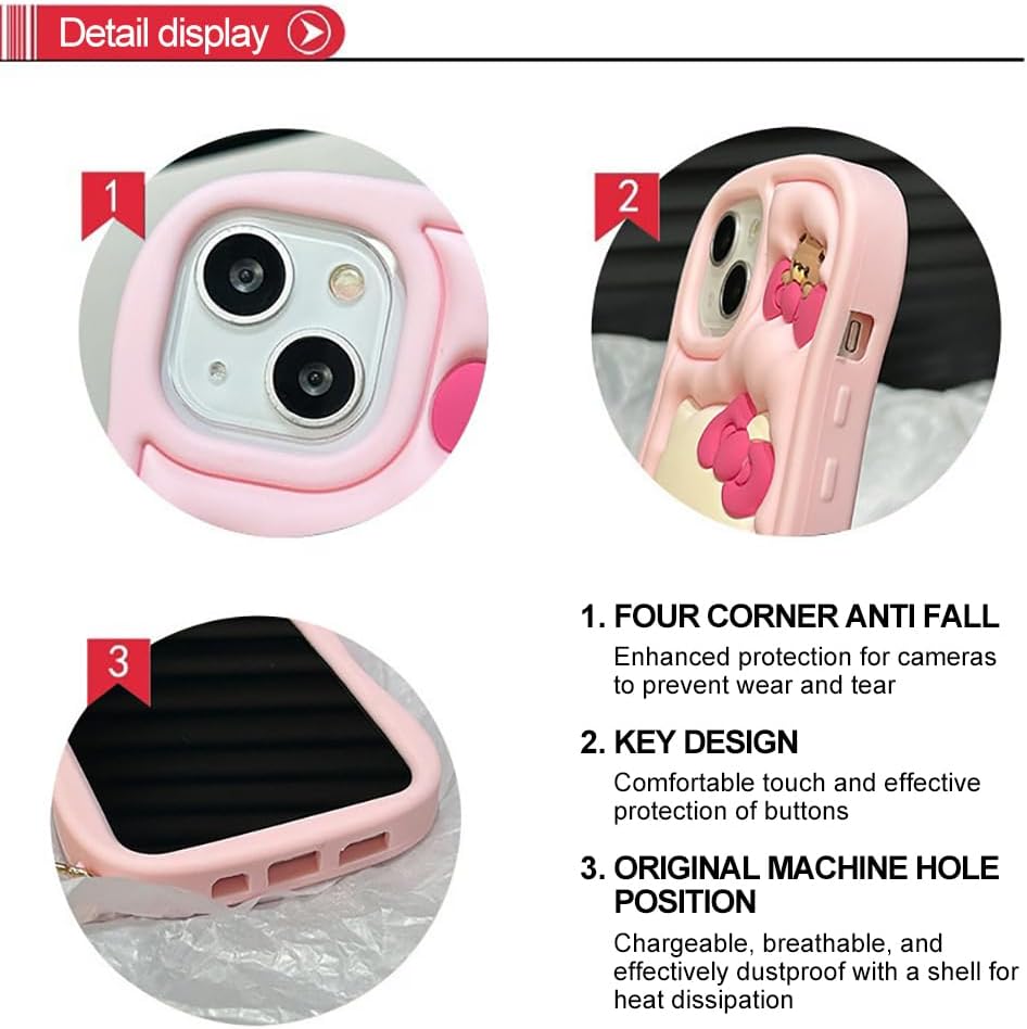 Cartoon Cute Kitty Phone for iPhone 13/14 Case | Funny Kawaii Cat Phone Case 3D Character Soft Silicone Cover Case for Kids Girls and Womens