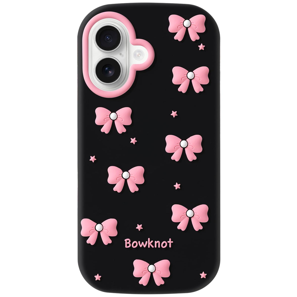 Cute Phone Case Compatible with iPhone 13/14/ 15, Bow 3D Cartoon Soft Silicone Heavy Duty Protection Shockproof Cases Cover for Girls Women, Light Pink