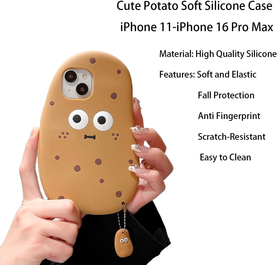 3D Potato Case for iPhone 16 6.1",Cartoon Cute Kawaii Lovely Character Potato Man with Pendant Shape Kids Teens Girls Women Soft Silicone Case for iPhone 16 6.1 inch 2024