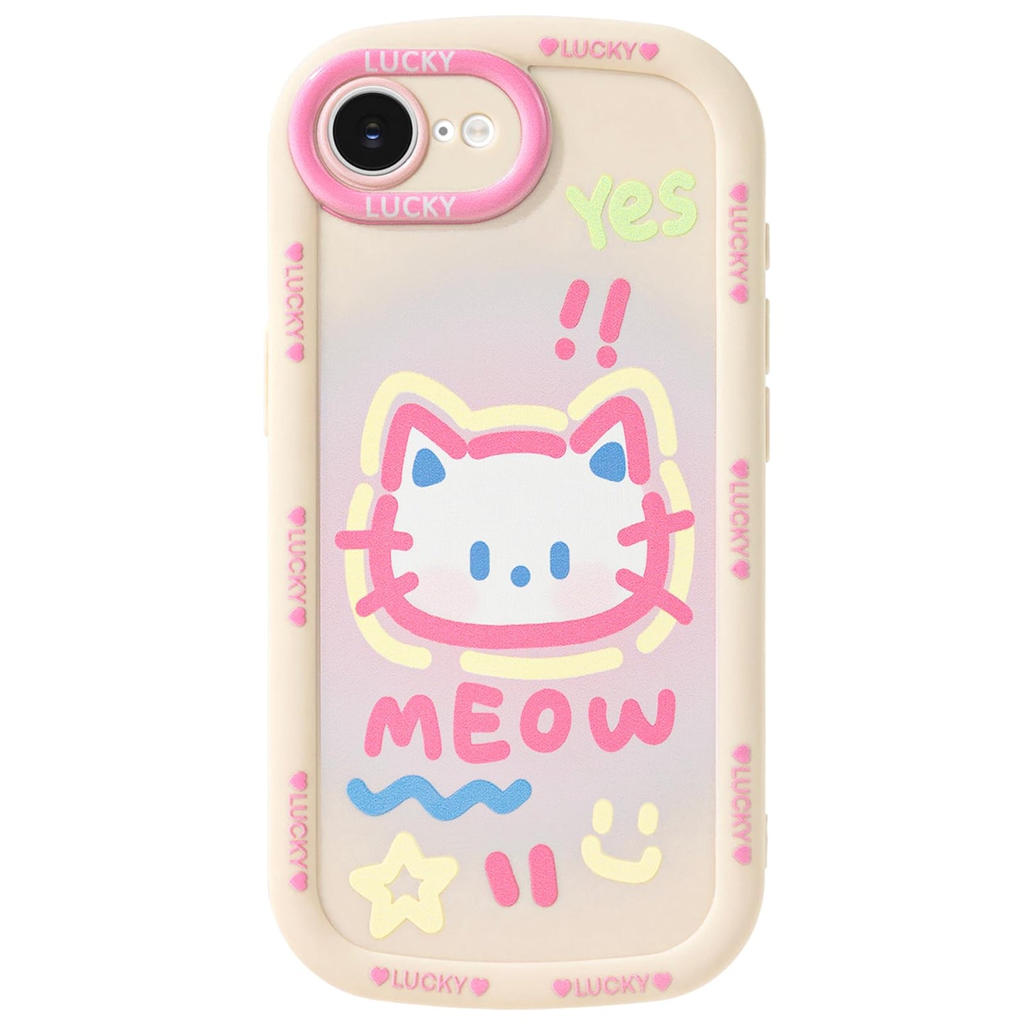 Cute Phone Case Compatible with iPhone 13, Big Head Kitty Cat, Animals Cartoon Soft Touch TPU Heavy Duty Protection Bumper Case Cover for Girls Kids Women