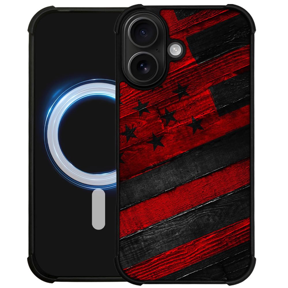 DJSOK Case for iPhone 17,Compatible with MagSafe,Anti-Scratch Shockproof Case,Wood American Flag Fish