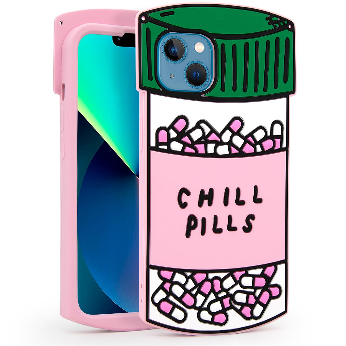 Dumkery Cute Case Compatible with iPhone 16 Pro Max Chill Pills Case, Girly Capsule Bottle Shape, 3D Soft Silicone Heavy Duty Protection Shockproof Cases Cover for Girls Women Multicolor