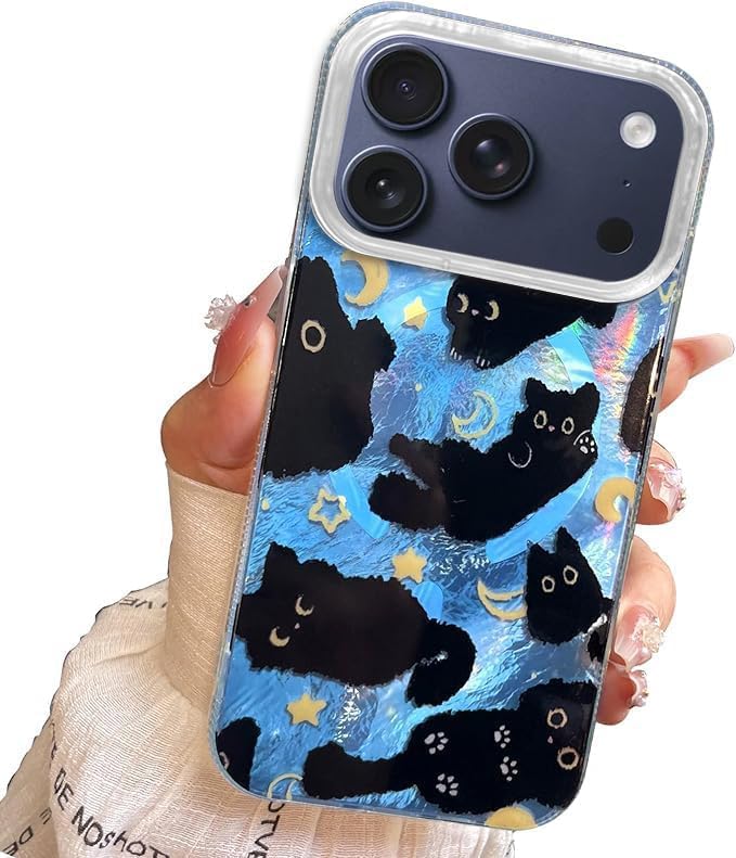 iPhone 13/14 Case, Black Cat Design, Slim Silicone Bumper Case, Wireless Charging Compatible