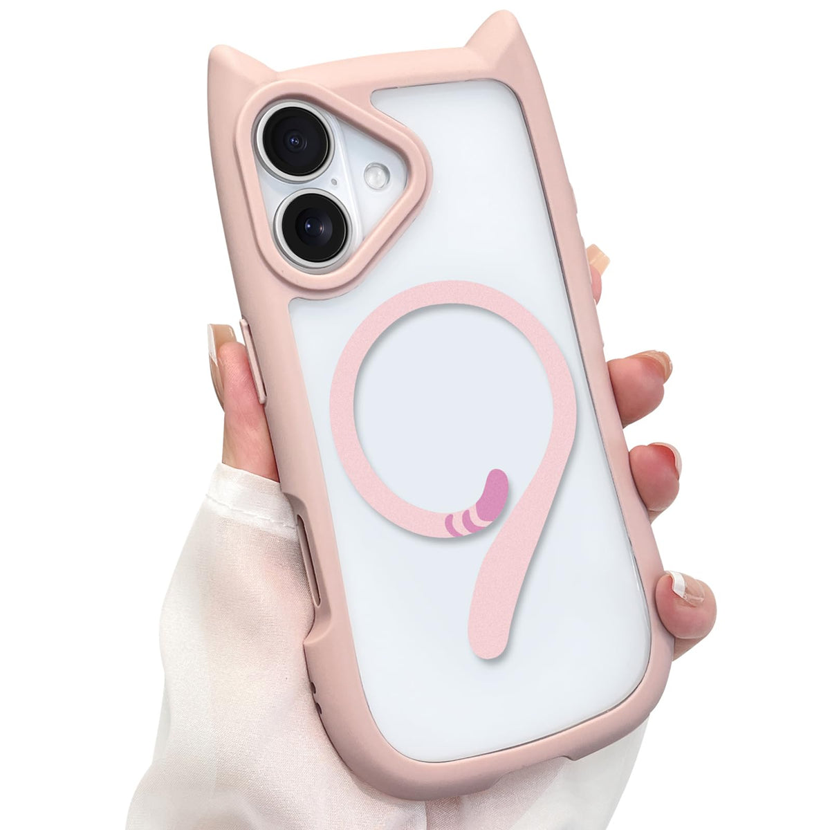 AIGOMARA Cute Kitty Case for iPhone 17 with 3D Cat Ears, Black | Kawaii Magnetic Tail Design [Compatible with MagSafe] Clear Aesthetic Drop Proof Protective Phone Cover for Women Girls