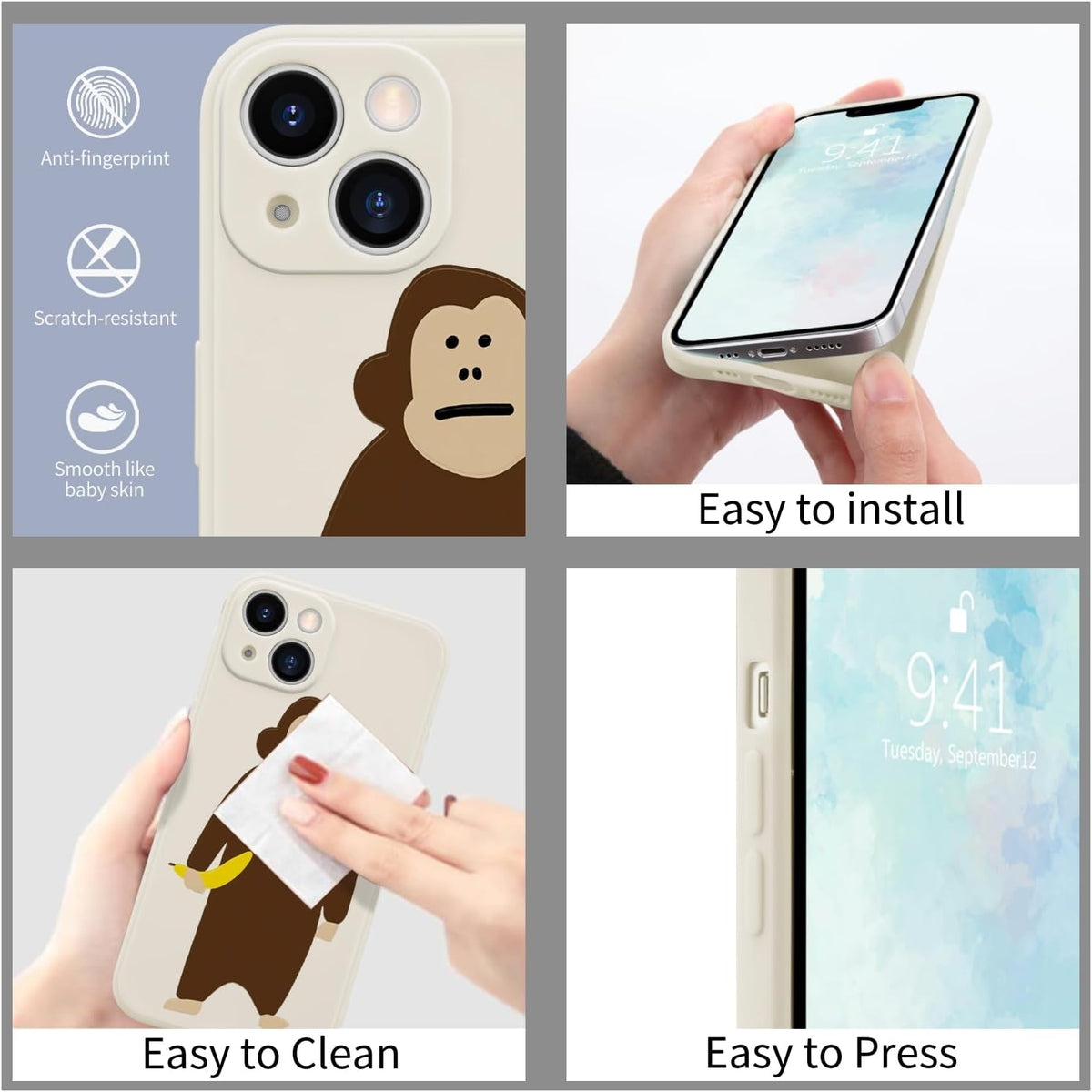 Funny Monkey Phone Case for iPhone 13 Cute Monkey Banana Case Cover Liquid Silicone Soft Gel Rubber Matt Phone Cover with Microfiber Lining