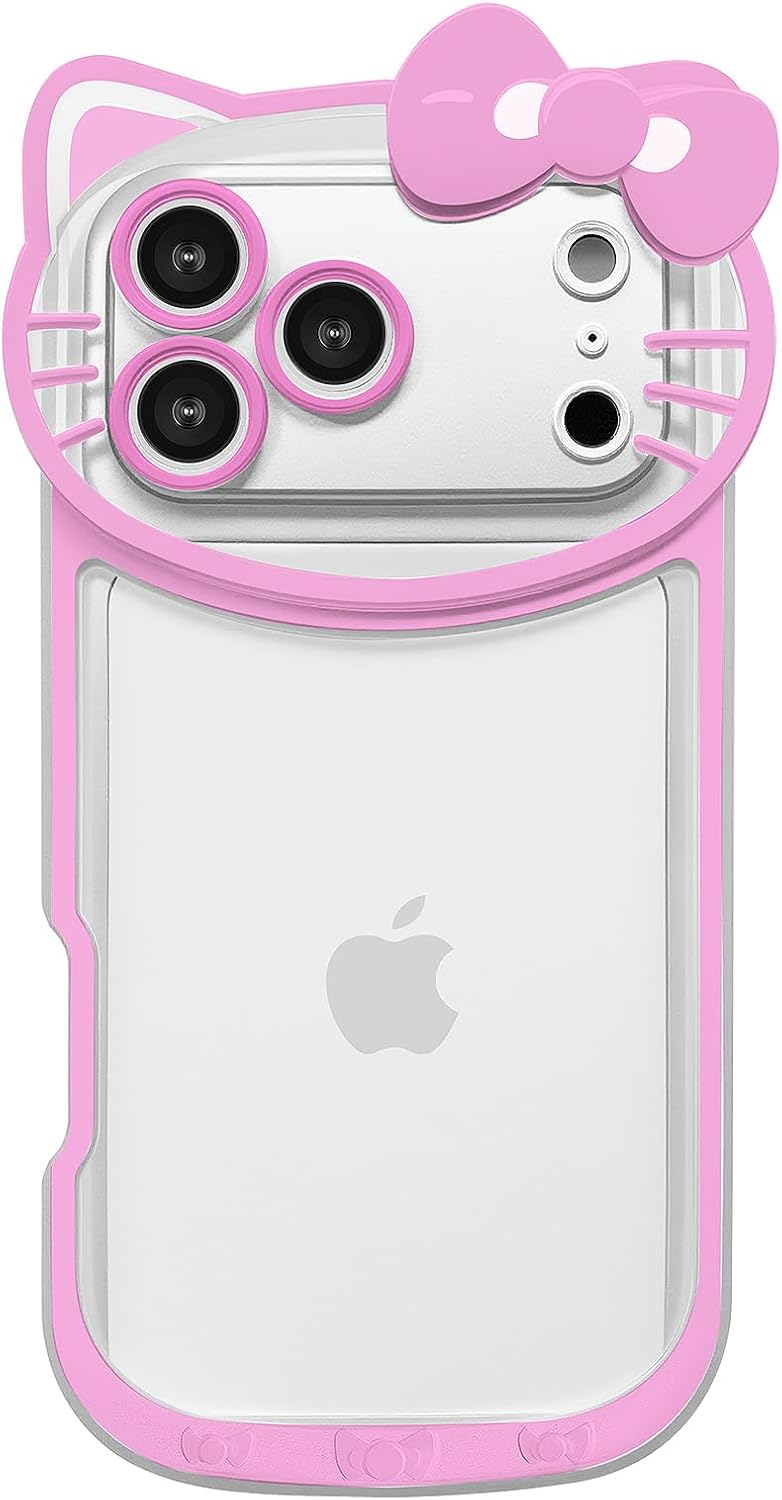 Compatible with iPhone 17 Pro Max Clear Case, Cute Cat Case for Women Girls Kids Cartoon Design Case Cover Shell Slim Soft Protective Case with Camera Lens for iPhone 17 Pro Max, Pink