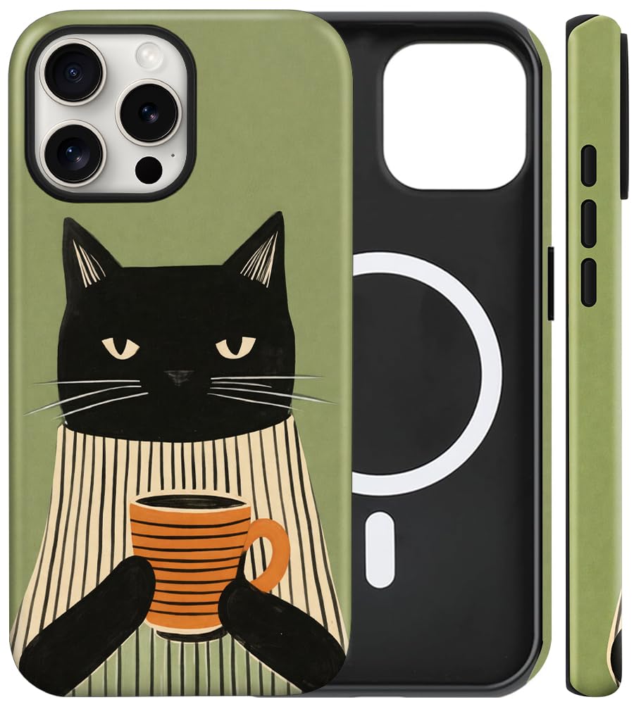 Magnetic for iPhone 13/14 Case Cute Cat Phone Case, Apricot | Shockproof Slim TPU and Hard PC Protective Phone Cover Compatible with MagSafe Designed for Women Girls Gift