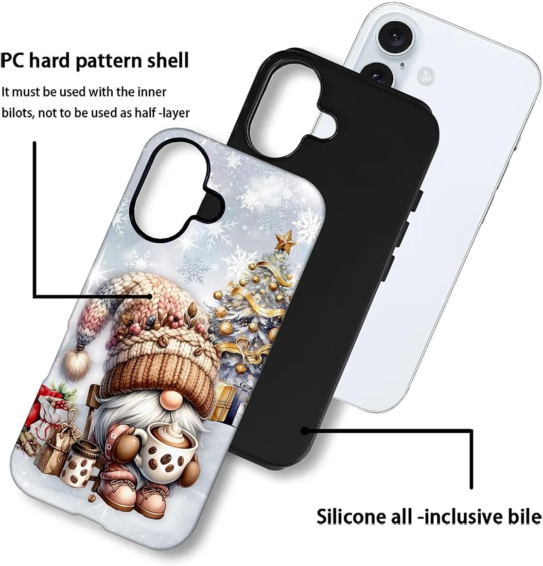 Case Compatible with iPhone 16,Christmas Decorations-Santa Claus Hybrid 2-Layer Hard Shell+Silicone Double Protective Scratch-Resistant Shockproof Case for iPhone 16