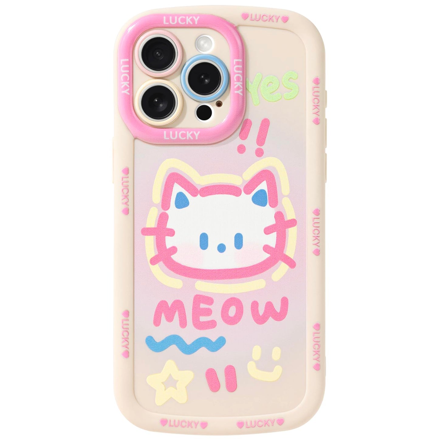 Cute Phone Case Compatible with iPhone 13, Big Head Kitty Cat, Animals Cartoon Soft Touch TPU Heavy Duty Protection Bumper Case Cover for Girls Kids Women