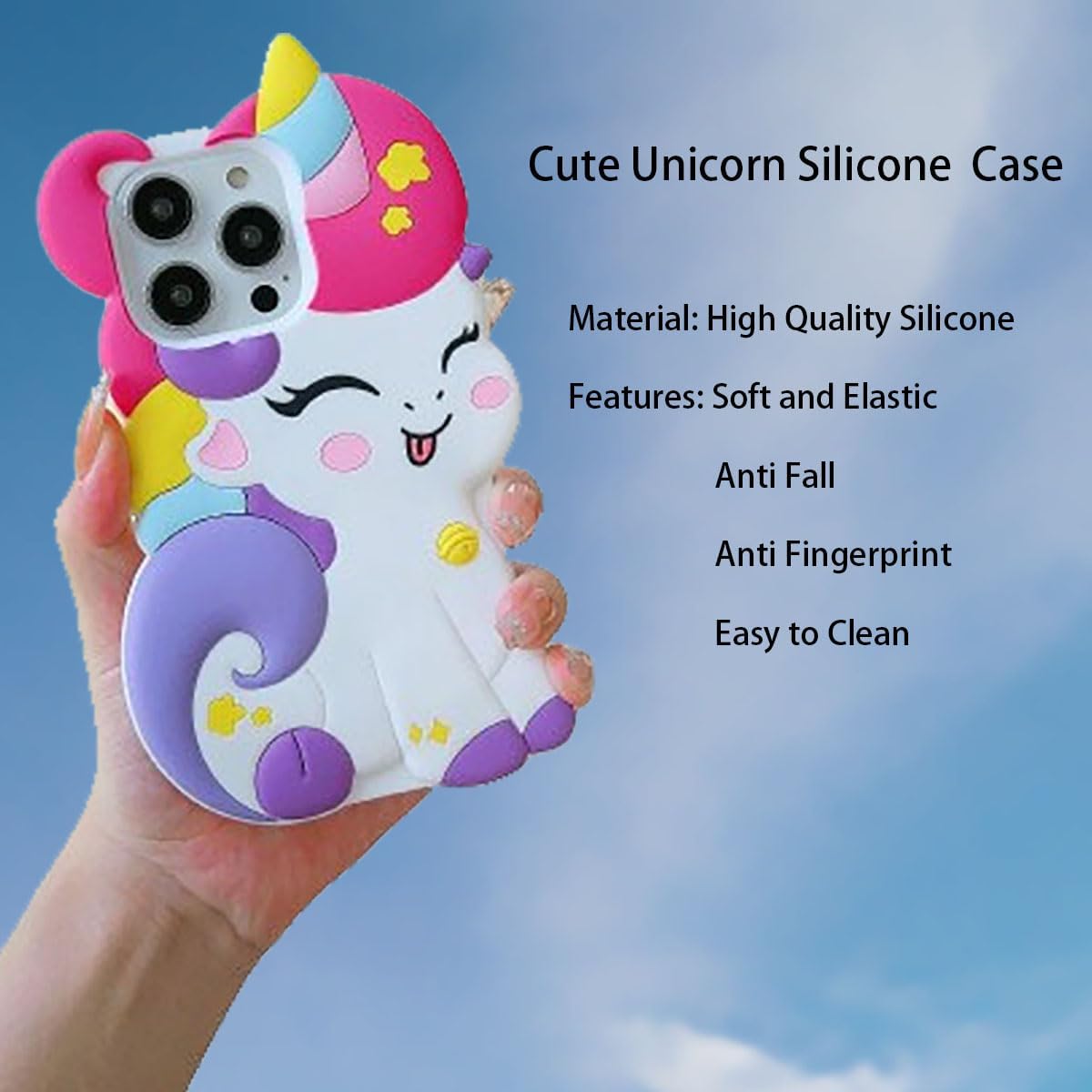 3D Cute Unicorn Soft Case for iPhone 13/iPhone 14 6.1 inch, 3D Cute Cartoon Kawaii Fashion Character Unicorn Horse Shape Kids Girls Women Soft Silicone Case